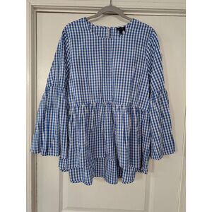 Who What Wear Blue and White Gingham Blouse